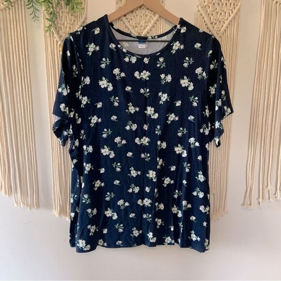 OLD NAVY Women’s Luxe Short Sleeve Crew Neck T-Shirt Blue Floral Size XXL - Picture 2 of 10